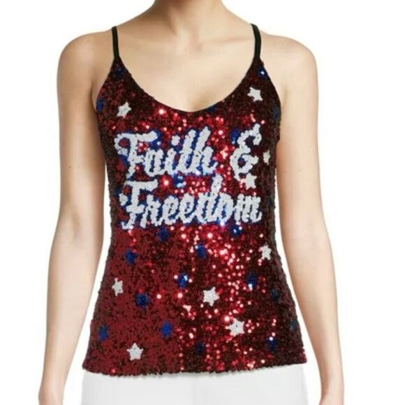Chance or Fate Tops - NWT Chance or Fate, Faith & Freedom red, white & blue sequined tank. Sz M